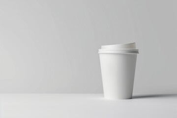 A white paper cup with a plastic lid on a gray background