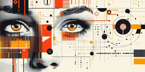 Abstract Geometric Art with Female Eyes in Bold Colors