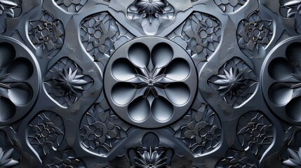 Abstract metal texture with intricate, repeating pattern and a central floral motif.