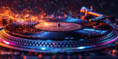 Vinyl Record Player with Dynamic Colorful Lights and Spark Effects