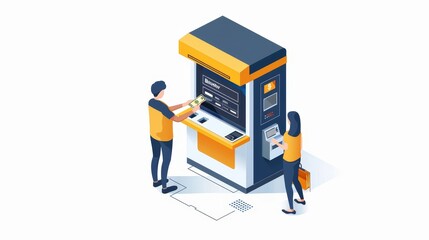 A woman is standing in front of a bank machine