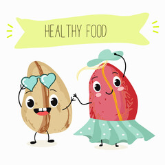 Cute cola nut characters, funny nuts, with different activities, outdoor, sports, musical instrument.