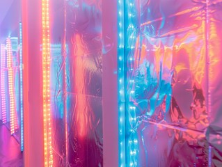 Colorful LED Lights Reflecting on Shiny Plastic Surface