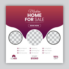 Modern real estate social media post design template, square template