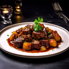 salad with meat and vegetables, Exquisite Lamb Stifado Elegance, Generative AI