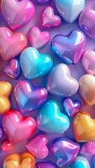 Obraz premium Colorful 3D cartoon hearts background with vibrant gradients and playful design