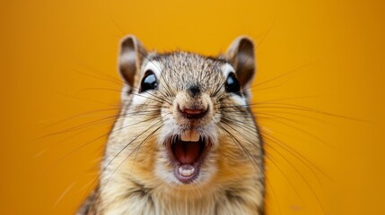 Obraz premium Funny Squirrel: an excited Squirrel isolated against an orange background. 