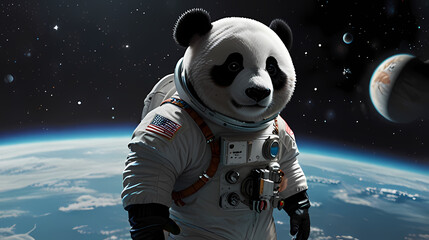 Illustration Of panda astronaut floating in space
