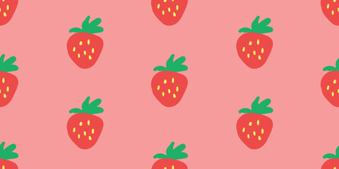 Cute red fresh strawberry. seamless pattern for summer background. Design for decor. Wrapping paper or banner. hand drawn vector illustration, flat style. Healthy natural vitamin food