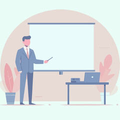 a worker is making a presentation. business presentation concept. vector illustration