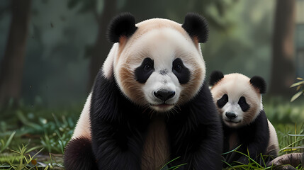 Obraz premium Illustration of panda family