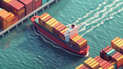 Obraz premium A large ship is sailing through a body of water with many containers on it