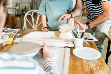 Ceramic workshop. Creating clay art pieces in a workshop