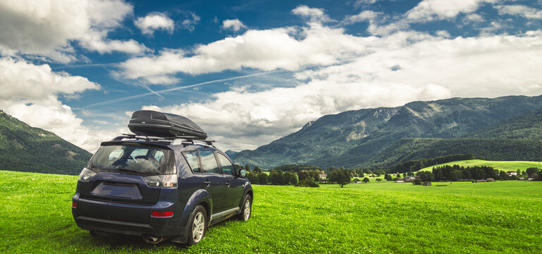 car for traveling with a mountain road