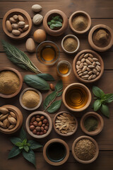 spices and herbs. Spa still life with essential oil. Herbs, spices an oil. Natural medicine. Generative AI	