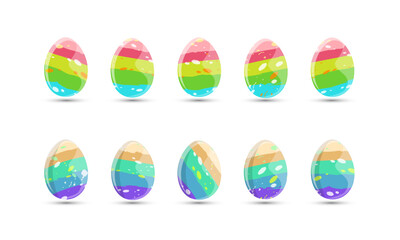 Vector set of rainbow colorful easter eggs isolated white background.