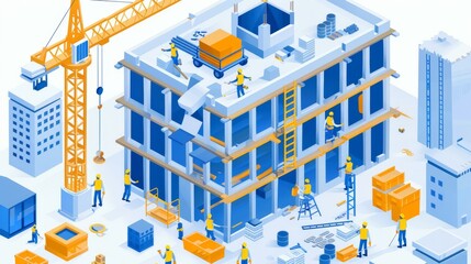 A group of construction workers are working on a building