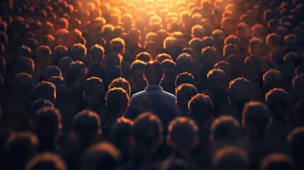 A leader standing out in a crowd with a spotlight on them, representing their distinctive leadership qualities and presence