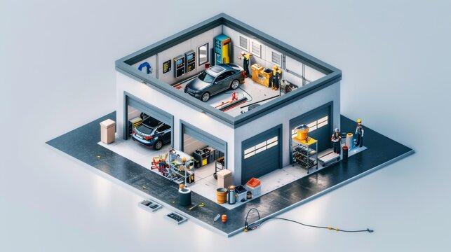 A group of mechanics are working on a car in a garage