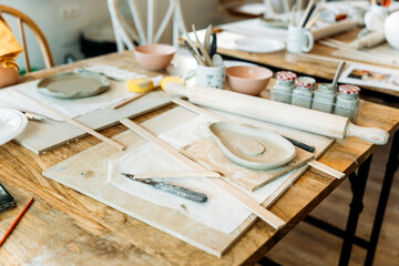 Ceramic workshop. Clay art in progress at a pottery session