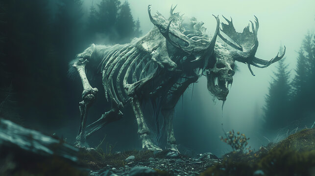 Wendigo Howl A wendigo with an eerie, skeletal appearance howling in a dark forest