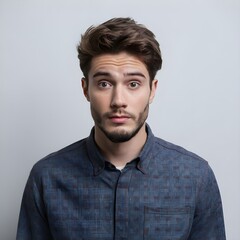 Fototapeta premium Half body portrait of confused young man