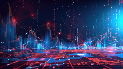 A stock market graph with rising and falling lines, overlaid with numbers and data points, emphasizing market analysis