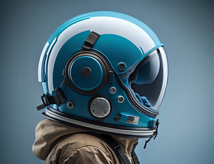 Astronaut on the moon. Kid with an astronaut suit. blue astronaut. blue background. Generative AI	