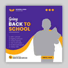 Back to school or school admission social media post design template