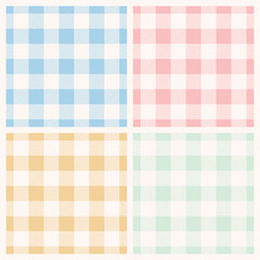 Seamless gingham pattern set. Tartan checked plaids in blue, pink, yellow, green, white. pastel vichy backgrounds texture for tablecloth, dress, skirt, napkin, or other Easter holiday textile design.