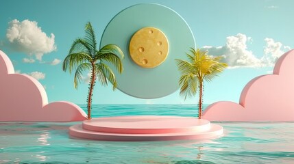 Summertime Tropical Paradise with a Pink Platform