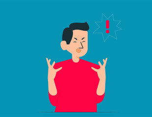 Angry man. Expresses negative emotions concept