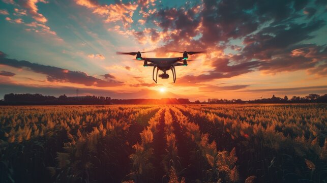 AI-powered drones and sensors monitor and optimize crop health in expansive agricultural fields.