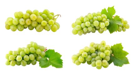 Bunch of green grapes grape, many angles and view side top front group pile cut isolated on transparent background cutout, PNG file. graphic elements