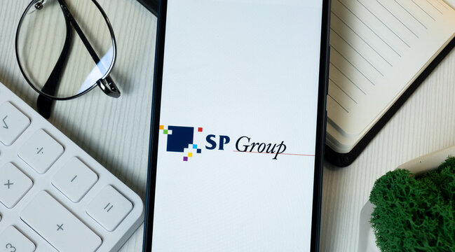 New York, USA - 11 June 2024: SP Group Logo on Phone Screen, Company Icon