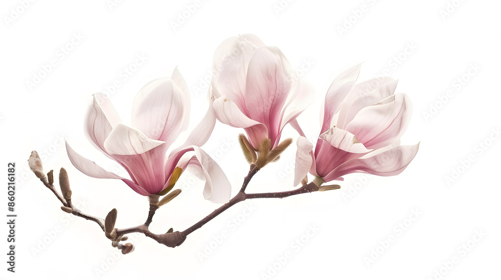 Poster magnolia flower spring branch isolated on white background : Generative AI