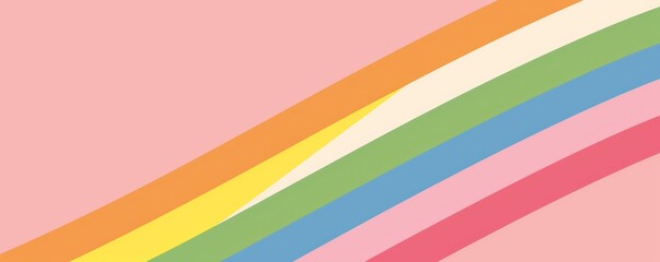 Colorful rainbow illustration on pink background, vibrant, abstract and minimalist design