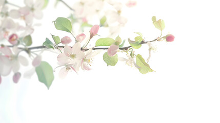 Obraz premium Spring flowers Apple branch on white background Card with copy space Nature border : Generative AI