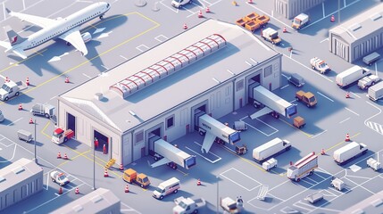 Fototapeta premium A busy airport with planes and trucks