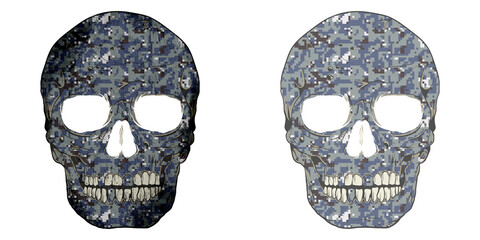 Camouflage skull set illustration, tee shirt graphics, vectors, typography, skull set with pattern, isolated white background. Dtf and dtg print for tee, sweatshirt and hoodie.