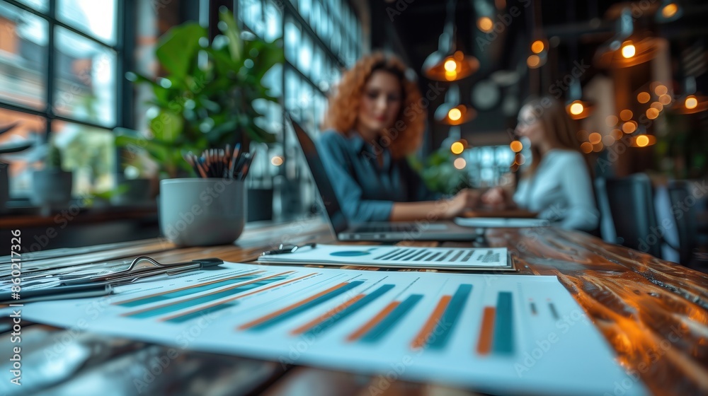 Poster teamwork and data analysis in modern office. close-up of charts and graphs on a table with businessw