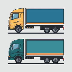 Semi trailer truck vector template with simple colors without gradients and effects. View from side, front, back, and top with white background

