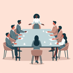 business people meeting. vector illustration. brainstorming,  cooperation, leadership concept.