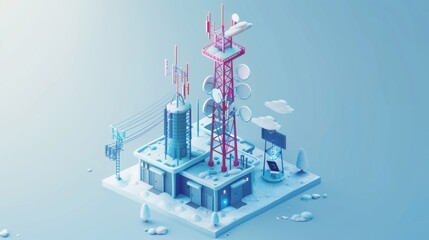 Obraz premium A tower with a red and white base and a red top