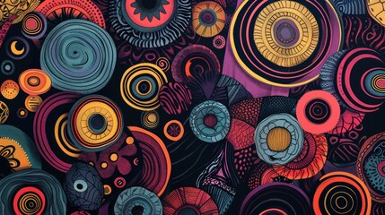 Fototapeta premium Circular pattern of decorative elements ellipses doodles bagels with open space Hand drawn