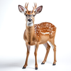 Fototapeta premium Rehbock mit schönem Geweih, freigestellt vor weißem Hintergrund, Generative AI