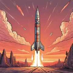 Rocket launched at sunset