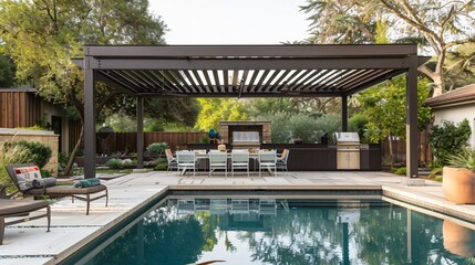 Modern Backyard Oasis with Pool and Pergola