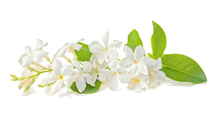 Obraz premium Jasmine flowers with leaves isolated on white background : Generative AI