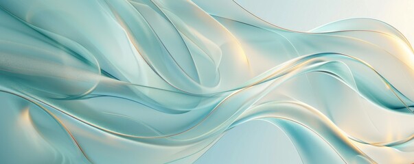 Abstract teal and gold waves background with flowing curves and smooth texture